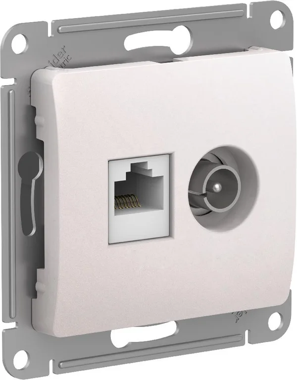 GLOSSA РОЗЕТКА двойная ТВ + компьютерная RJ45 кат. 5e, механизм, ПЕРЛАМУТР
