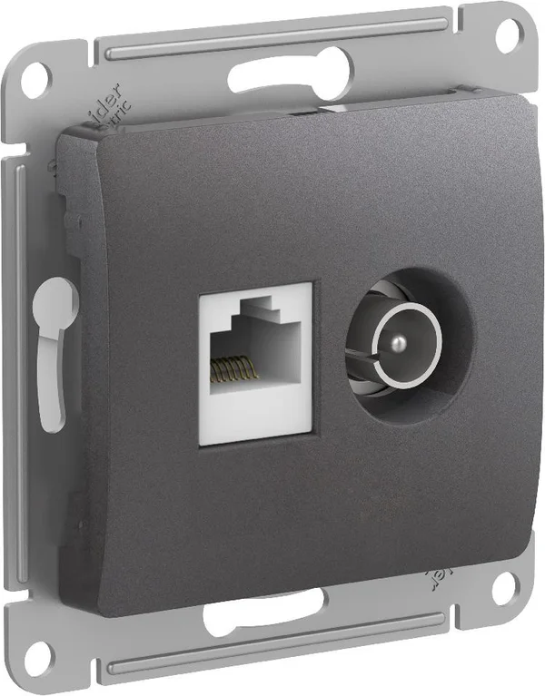 GLOSSA РОЗЕТКА двойная ТВ + компьютерная RJ45 кат. 5e, механизм, ГРАФИТ