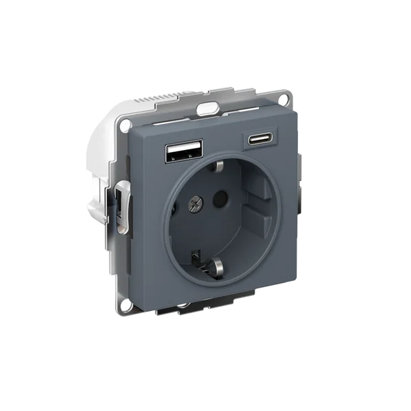 ATLASDESIGN РОЗЕТКА 16А c 2 USB A+C, 5В/2,4А/3,0А, 2х5В/1,5А, механизм, ГРИФЕЛЬ