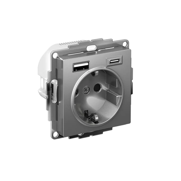ATLASDESIGN РОЗЕТКА 16А c 2 USB A+C, 5В/2,4А/3,0А, 2х5В/1,5А, механизм, СТАЛЬ