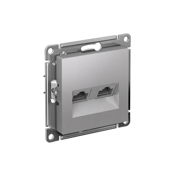 ATLASDESIGN РОЗЕТКА двойная компьютерная RJ45+RJ45 кат. 6А, механизм, АЛЮМИНИЙ