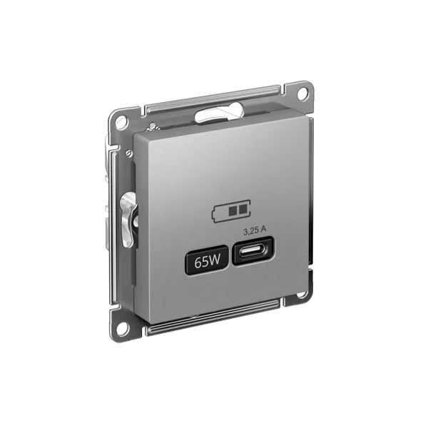 ATLASDESIGN USB РОЗЕТКА тип-С 65Вт высокоскор.заряд. QC, PD, механизм, АЛЮМИНИЙ