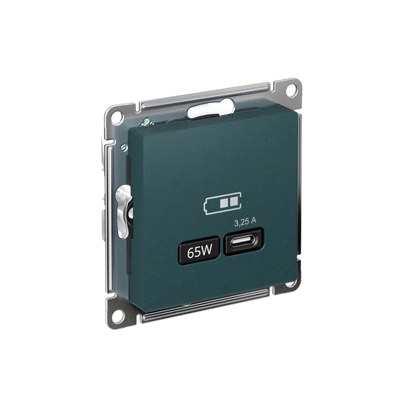 ATLASDESIGN USB РОЗЕТКА тип-С 65Вт высокоскор.заряд. QC, PD, механизм, ИЗУМРУД