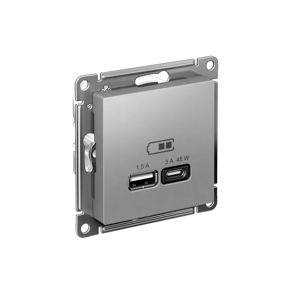 ATLASDESIGN USB РОЗЕТКА A + тип-C 45Вт высокоскор.заряд. QC, PD, механизм, АЛЮМИНИЙ