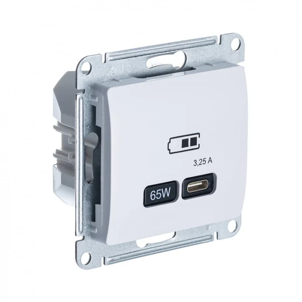 GLOSSA USB РОЗЕТКА тип-C 65Вт высокоскор.заряд. QC, PD, механизм, БЕЛЫЙ