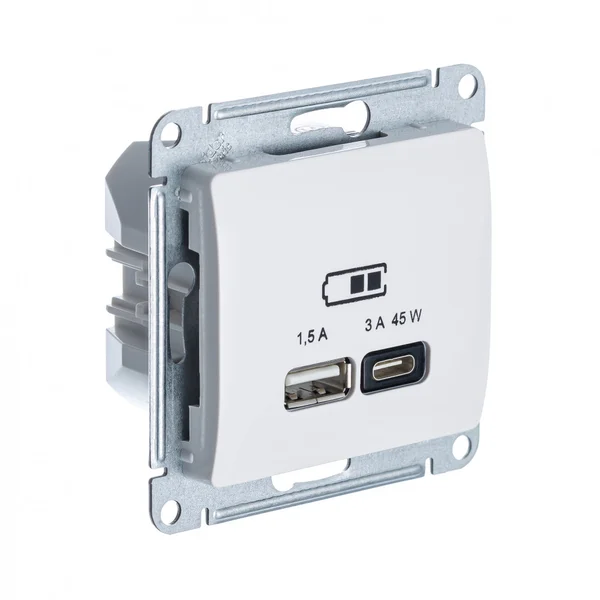 GLOSSA USB РОЗЕТКА A + тип-C 45Вт высокоскор.заряд. QC, PD, механизм, БЕЖЕВЫЙ