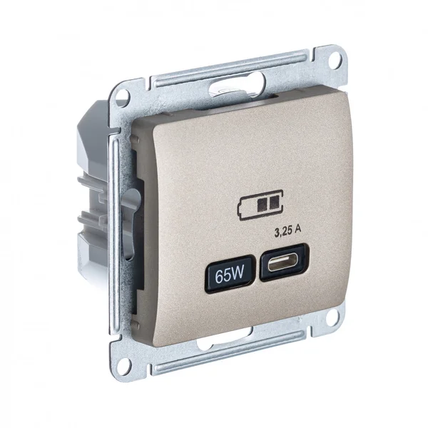 GLOSSA USB РОЗЕТКА тип-C 65Вт высокоскор.заряд. QC, PD, механизм, ТИТАН