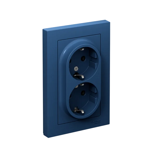 ATLASDESIGN РОЗЕТКА двойная с заземлением без шторок, 16А, в сборе, АКВАМАРИН
