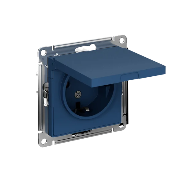 ATLASDESIGN РОЗЕТКА с заземлением со шторками с крышкой, 16А, IP20, механизм, АКВАМАРИН
