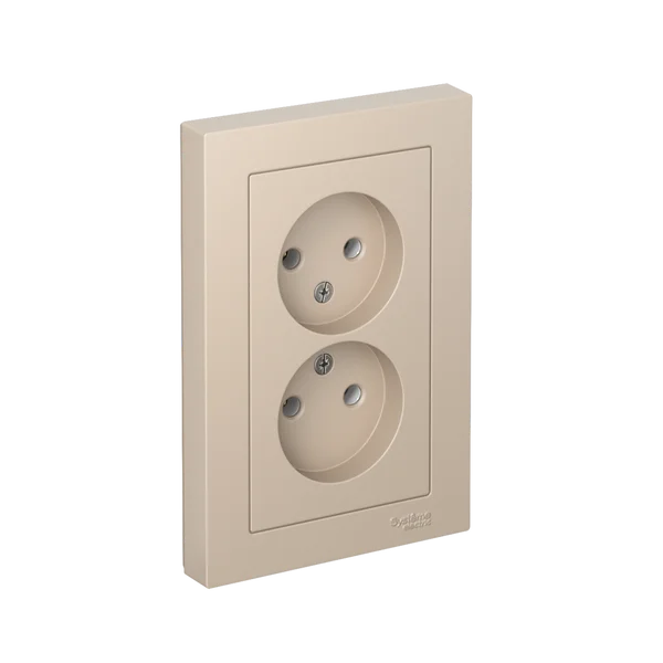 ATLASDESIGN РОЗЕТКА двойная без заземления, 16А, в сборе, ПЕСОЧНЫЙ