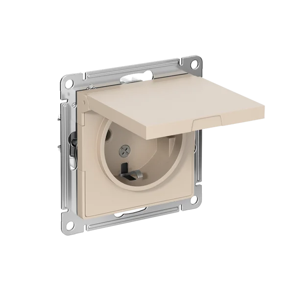ATLASDESIGN РОЗЕТКА с заземлением со шторками с крышкой, 16А, IP20, механизм, ПЕСОЧНЫЙ