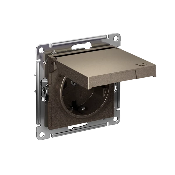 ATLASDESIGN РОЗЕТКА с заземлением со шторками с крышкой,16А,IP20, мех.,быстрозажим. клем., МОККО