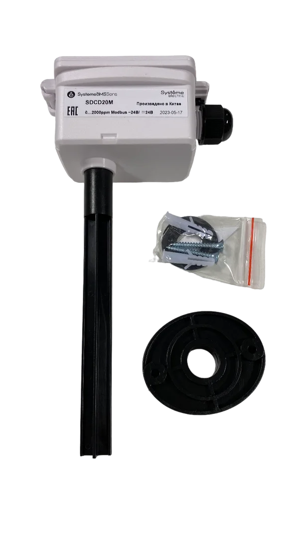 Датчик CO₂ канальный, RS485 Modbus 145мм ~15…24В/=15…24В