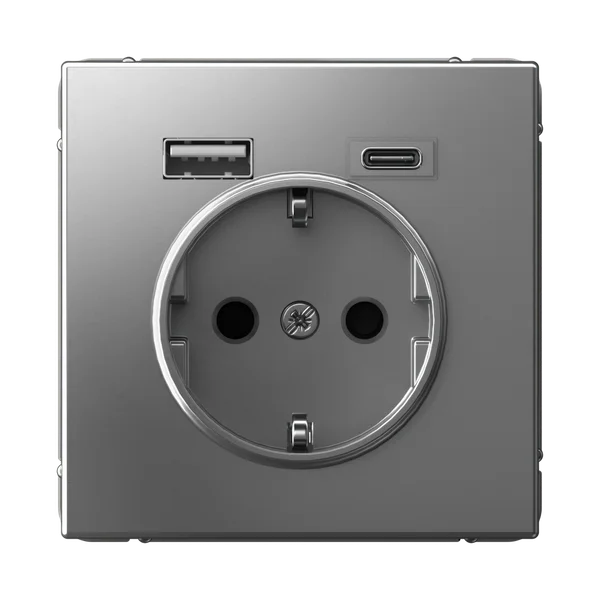 ARTGALLERY РОЗЕТКА 16А с 2 USB A+C, 5В/2,4А/3,0А, 2х5В/1,5А, механизм, СТАЛЬ