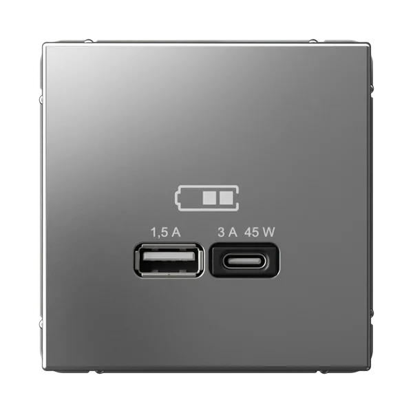 ARTGALLERY USB РОЗЕТКА A + тип-C 45Вт высокоскор.заряд. QC, PD, механизм, СТАЛЬ