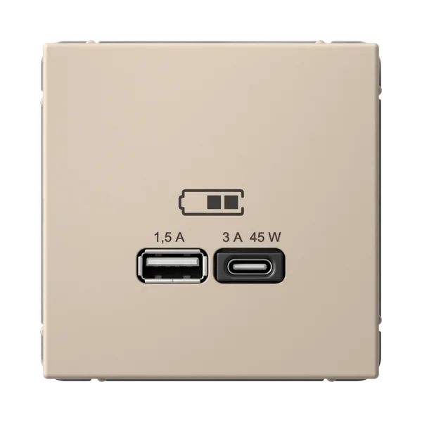 ARTGALLERY USB РОЗЕТКА A + тип-C 45Вт высокоскор.заряд. QC, PD, механизм, ПЕСОЧНЫЙ