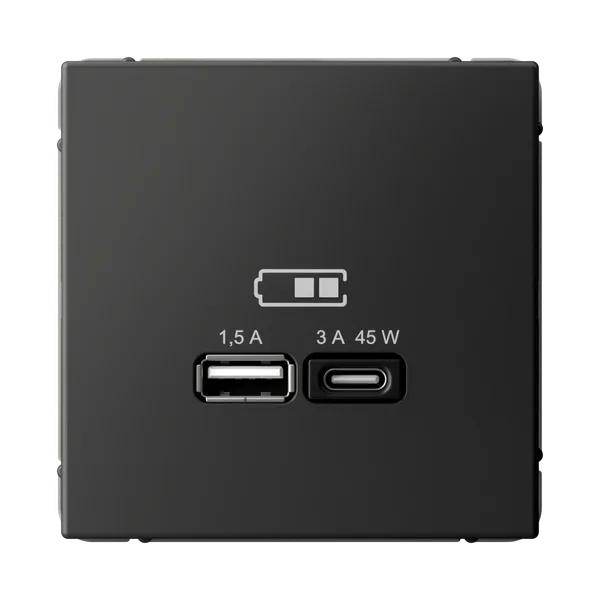 ARTGALLERY USB РОЗЕТКА A + тип-C 45Вт высокоскор.заряд. QC, PD, механизм, БАЗАЛЬТ