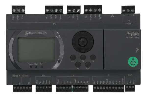 ПЛК S172; 24 VDC; дисплей; 28 IO: 8 DI, 8 DO (реле), 8 AI, 4 AO; 2xRS485, 1xRJ45