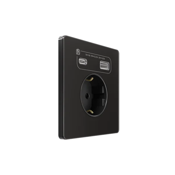 Systeme Infinity, Розетка С/У с ЗК и зар.устр.USB А+С 20Вт (250В, 16А, защит.шторки), Полярная ночь