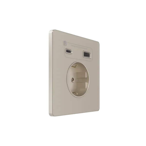 Systeme Infinity, Розетка С/У с ЗК и зар.устр.USB А+С 20Вт (250В, 16А, защит.шторки), Песчаный берег
